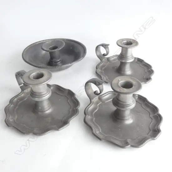 FOUR PEWTER CANDLE HOLDERS DIA 175MM