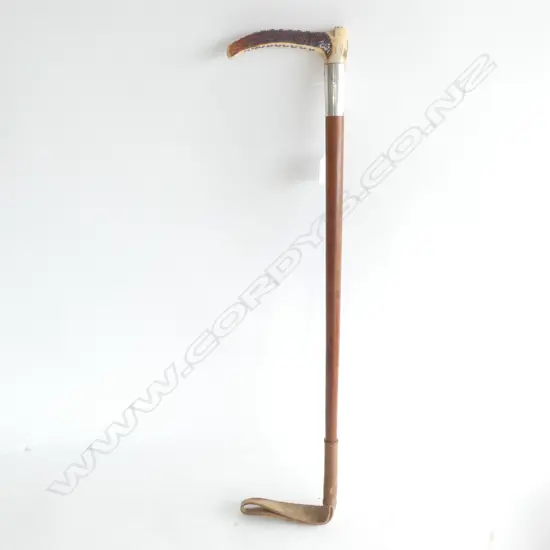 VINTAGE RIDING CROP SILVER FITTING HORN HANDLE