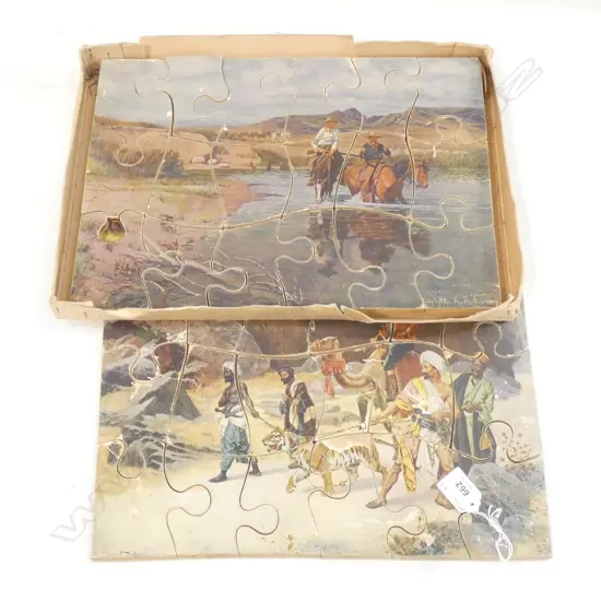 VINTAGE BOX WOODEN PUZZLES; SET OF 3 - NO LID ON BOX