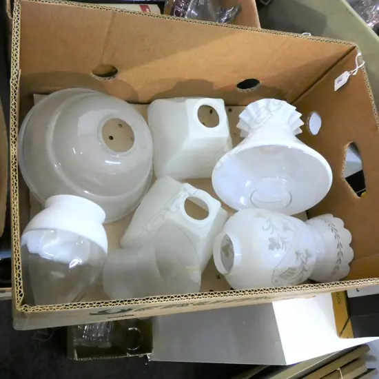BOX 7 VINTAGE WHITE GLASS ART DECO LIGHT SHADES