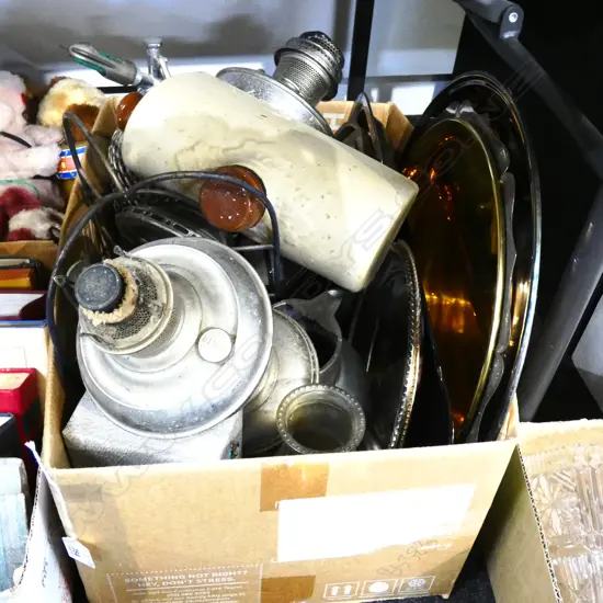 BOX LOT EP, SODA SYPHON, KERO LAMPS ETC