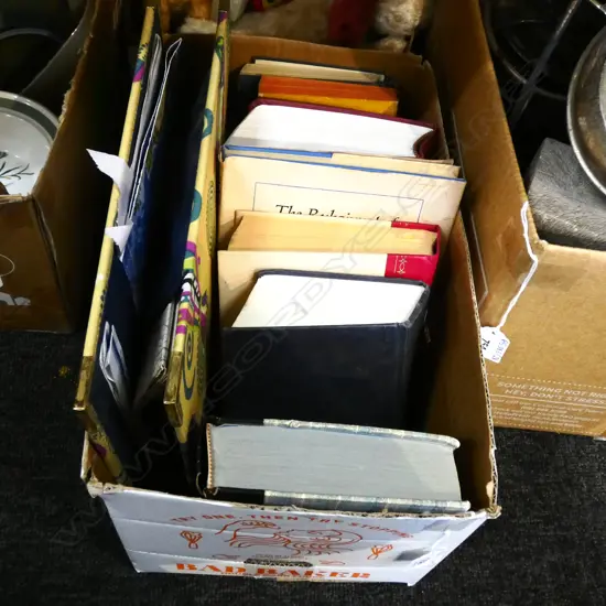 BOX OLD BOOKS & FOLDER OF MAPS