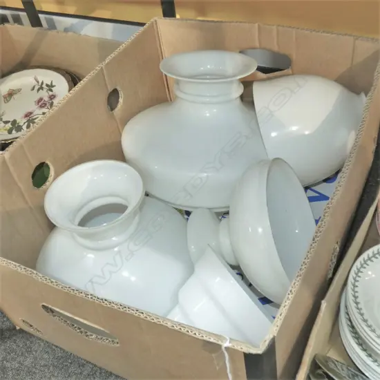 BOX 5 WHITE GLASS SHADES - ART DECO ETC.