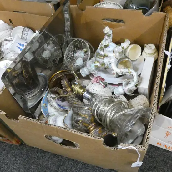 BOX LOT ASST INCL OLD FRUIT PLATES ETC..