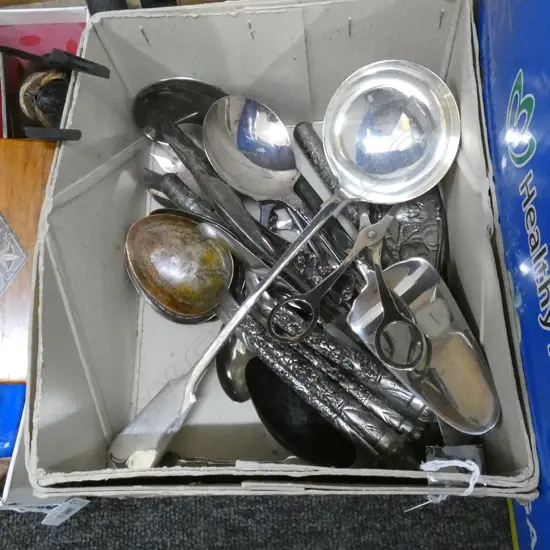 BOX LOT EP SERVING CUTLERY ETC.