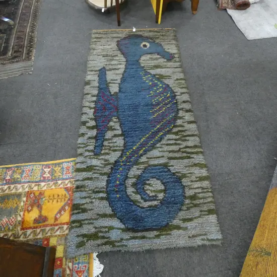 MID CENTURY SWEDISH RYA HAND KNOTTED WOOL WALL RUG