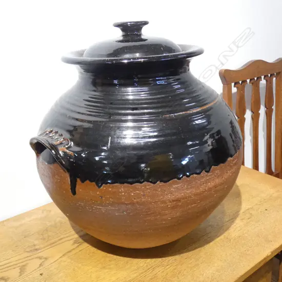 LARGE STUDIO POTTERY TINMOKO GLAZE LIDDED POT H.495mm