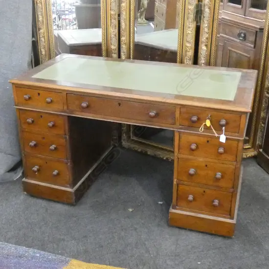 VICTORIAN PEDESTAL DESK LEATHER TOP