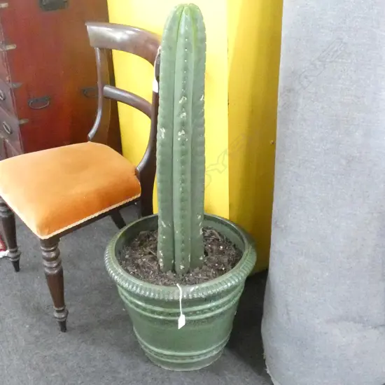 SAN PEDRO CACTUS IN GREEN GLAZED POT H.1000mm