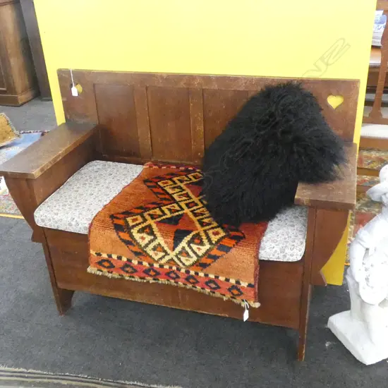 OLD WOODEN LOVE SEAT  CUT OUT HEARTS DESIGN- L 1140MM