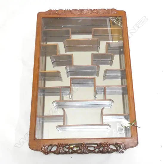 ORIENTAL WOODEN & GLASS WALL CABINET w KEY 450 X 110 X 710MM