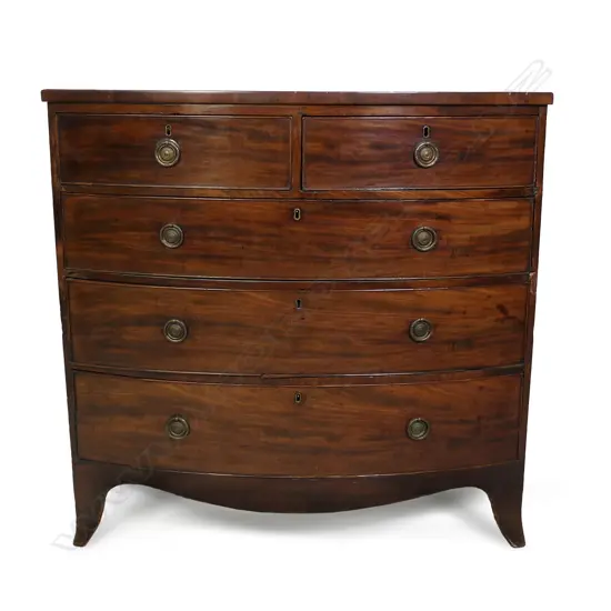 REGENCY MAHOGANY BOW FRONT CHEST OF DRAWERS, 1040 x 520 x 1030mm