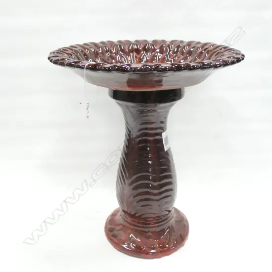 RED / BLACK TEXTURED GLAZED BIRD BATH & STAND DIA 410 H 490MM