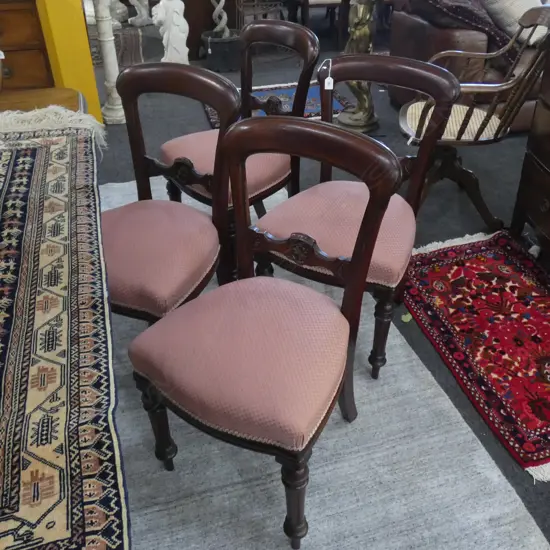 4 VICTORIAN BALLOON BACK CHAIRS