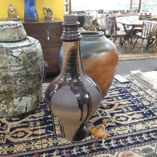 RICHARD CADNESS? LARGE STUDIO POTTERY CARAFE w. DRIBBLD GLAZE H.560mm