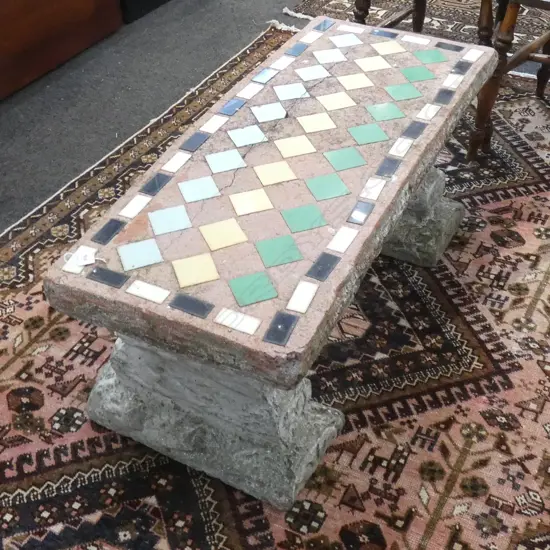 3 PART CONCRETE BENCH w. INLAID TILES W.1050mm