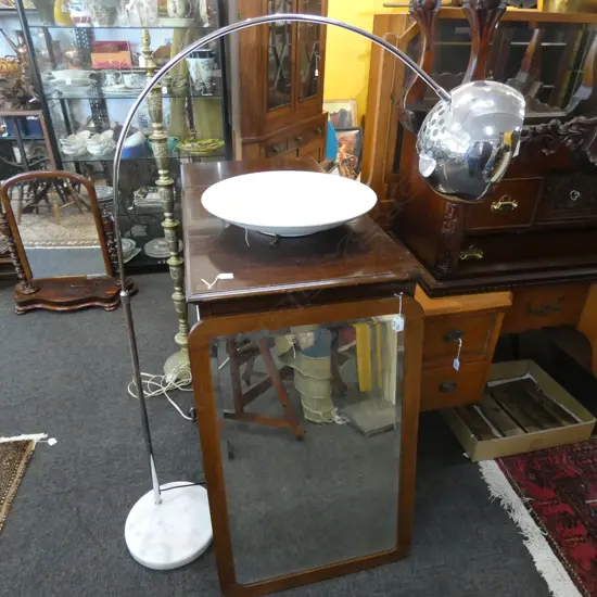 MARBLE AND CHROME ADJUSTABLE FLOOR ARC LAMP