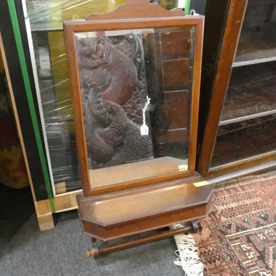 WOODEN BATHROOM MIRROR w. DRAWER & RAIL 1000x500mm