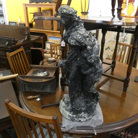 BLACK PAINTED CONCRETE GARDEN STATUE H.740mm