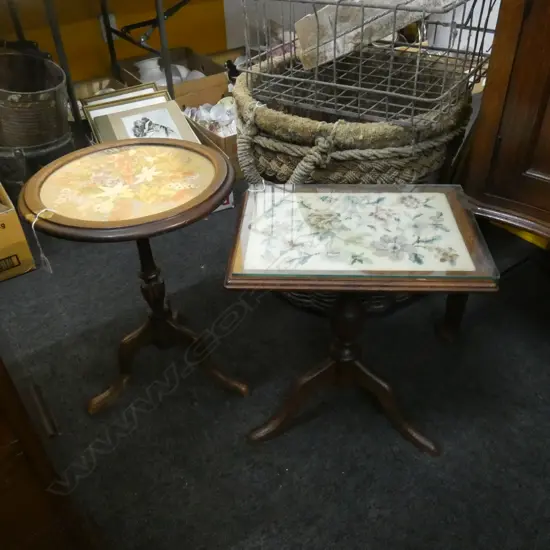 2 QUEEN ANNE STYLE NEEDLEWORK TABLES H.530mm