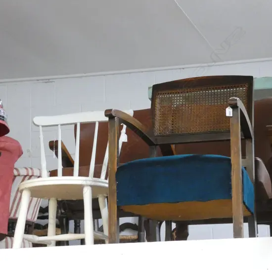 2 CHAIRS; WHITE PAINTED COLONIAL CHAIR & RATTAN BACK & VELVET SEAT