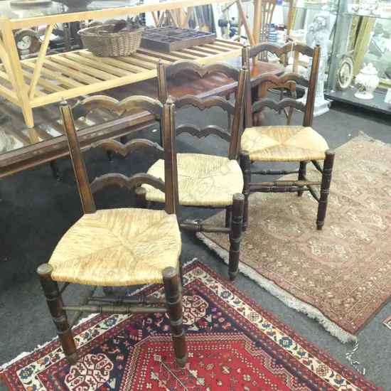 6 OAK COUNTRY OAK RUSH SEATED CHAIRS