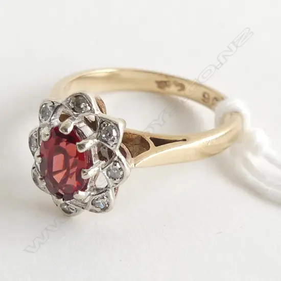 (80) 9CT GARNET AND DIAMOND CLUSTER RING