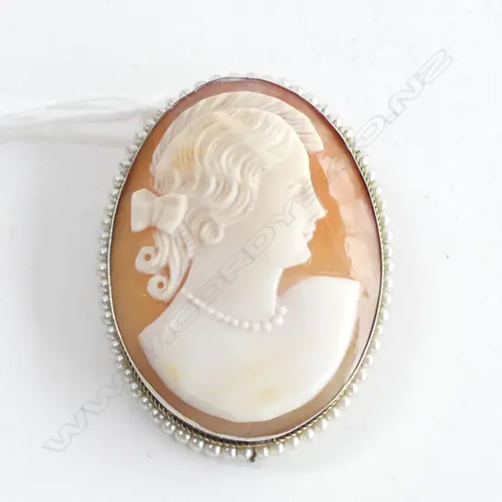SILVER FRAMED PORTRAIT CAMEO PENDANT / BROOCH FAINT CRACK