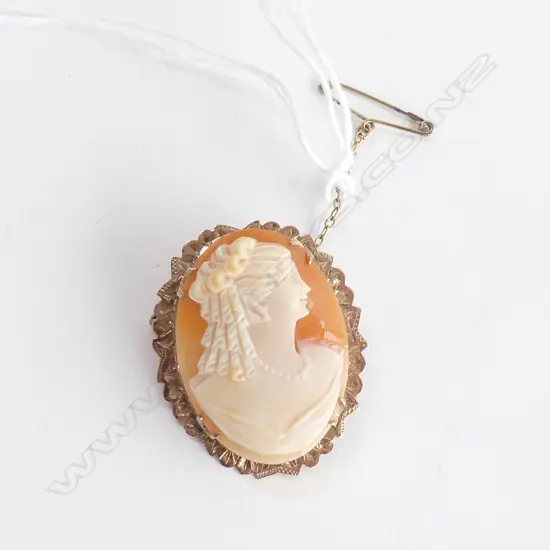 9CT GOLD FRAMED PORTRAIT CAMEO BROOCH 