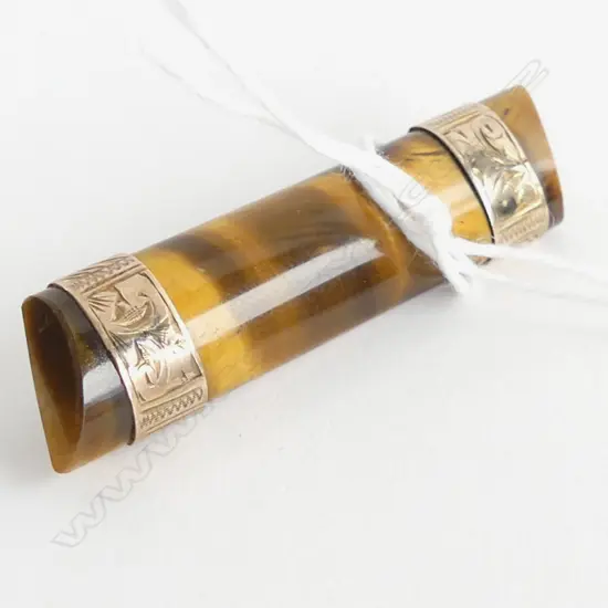 9CT GOLD & TIGER'S EYE BAR BROOCH