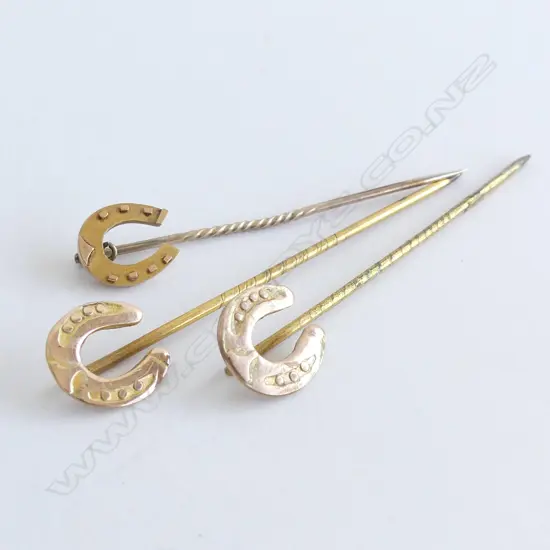 3x 9ct GOLD HORSE SHOE TIE PINS 3gms