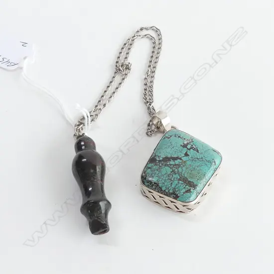 SILVER & TURQUOISE PENDANT NECKLACE + HARDSTONE WHISTLE