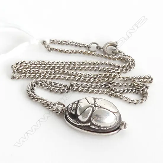 SILVER SCARAB LOCKET ON CHAIN