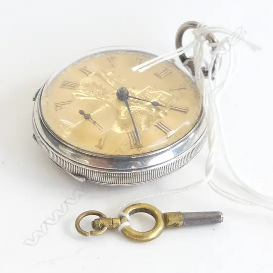 C1820/40 SILVER FUSSEE OPEN FACE POCKET WATCH gold dial w scene...