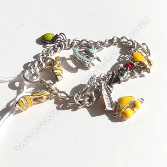 SILVER CHARM BRACELET WITH ENAMEL CHARMS