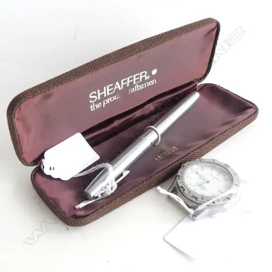 SHEAFFER 440 FOUNTAIN PEN, CASED + GLASHUTTE AUTOMATIC WATCH (NO STRAP / WINDOW BACK)