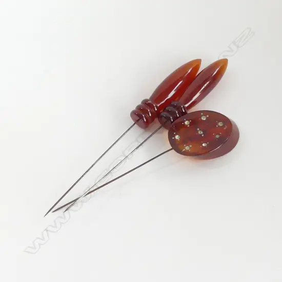 BAKELITE AND RHINESTONE ART DECO AND RHINESTONE ART DECO HAT PINS