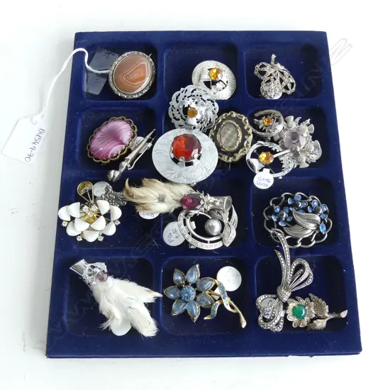 AN ASSMNT OF 20 BROOCHES SOME STERLING, MISPAH, MOURNING BROOCH, 2 x GROUSE CLAWS