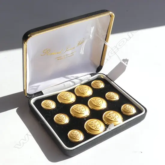 BOXED SET OF 12 RICHARD JAMES WELDON GOLD PLATE BUTTONS 2 SIZES - AS NEW
