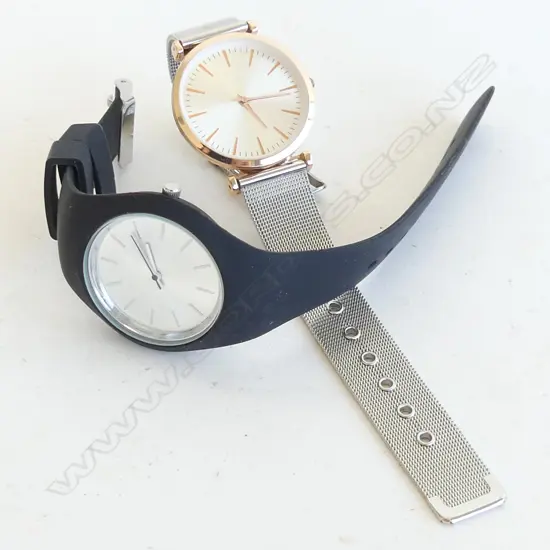 2 MENS WATCHES; 1 BLACK SWATCH STYLE & 1 MESH STRAP