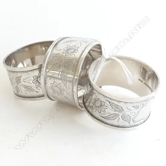THREE SILVER NAPKIN RINGS 90gm