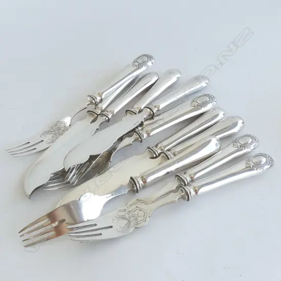 SIX GERMAN SILVER FISH KNIVES AND FORKS 786gm 800standard