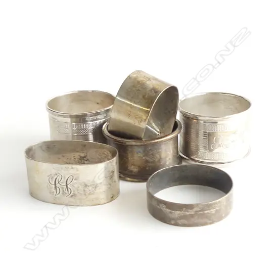6 ASST. STG SILVER NAPKIN RINGS 103 GRAMS 