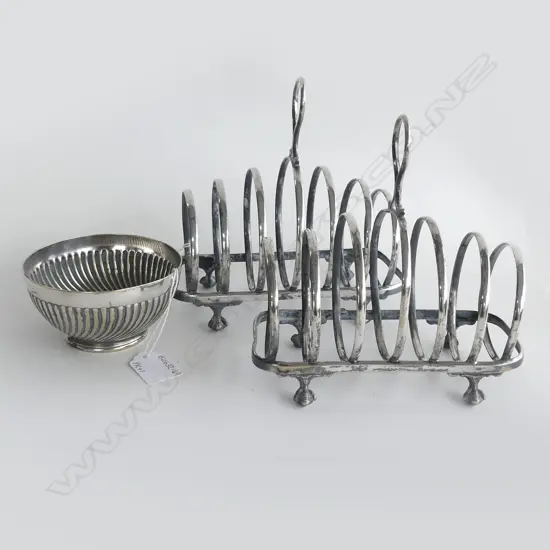 PR SILVER PLATE 6 SLICE TOAST RACKS (L 170MM) + SILVER PLATE BOWL (DIA 100MM)