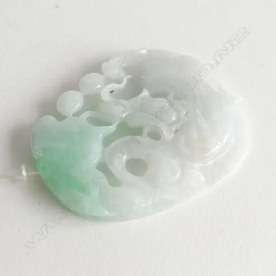 CHINESE PALE GREEN JADE CARVED PENDANT dragon on panel w vibrant green