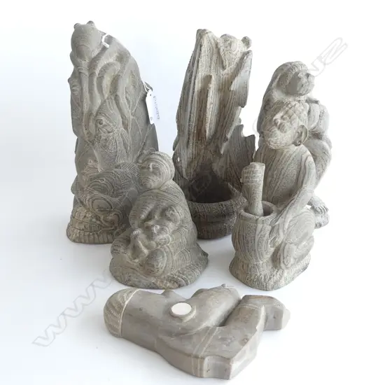 6 SOLOMON ISLAND? STONE CARVINGS H.250mm