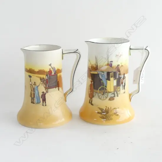 2 ROYAL DOULTON 'COACHING DAYS' JUGS H.155mm AF 1 w. HAIRLINE