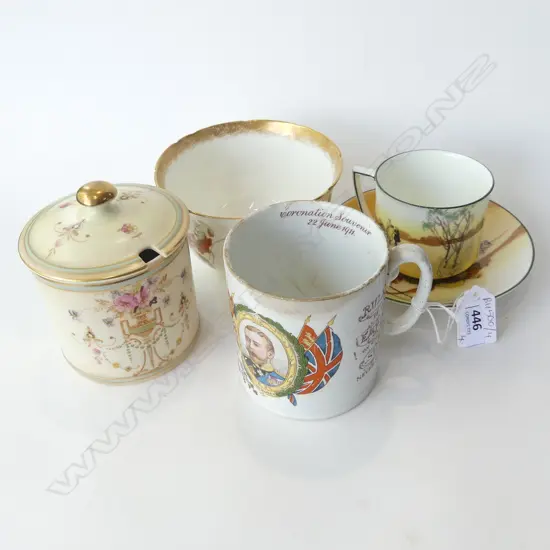 4 CERAMIC PCES, R/DOULTON COACHING COFFEE CUP ETC.