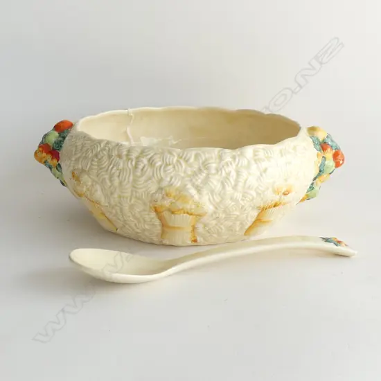 (51) CLARICE CLIFF CELTIC HARVEST FOR NEWPORT POTTERY BOWL & SPOON D. 240mm