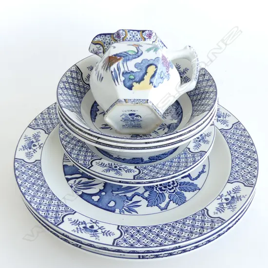 9 PCS WOODS WARE 'YUAN' 3 DINNER, 2 SIDE, 3 BOWLS & JUG